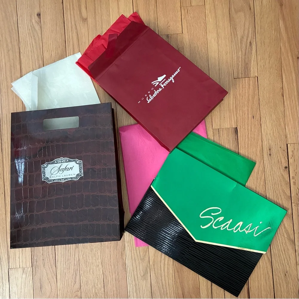 Vintage Luxury Brands Gift Bags, Ferragamo, Ralph Lauren, Scaasi, 80’s/90’s
